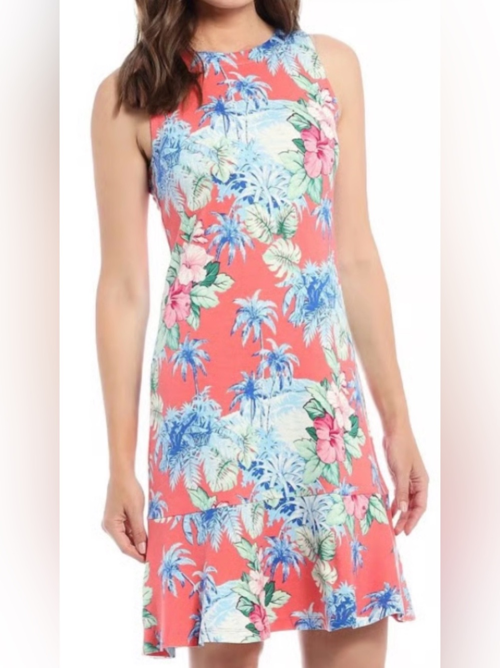 Tommy Bahama Coral and Blue Tropical Print Dress